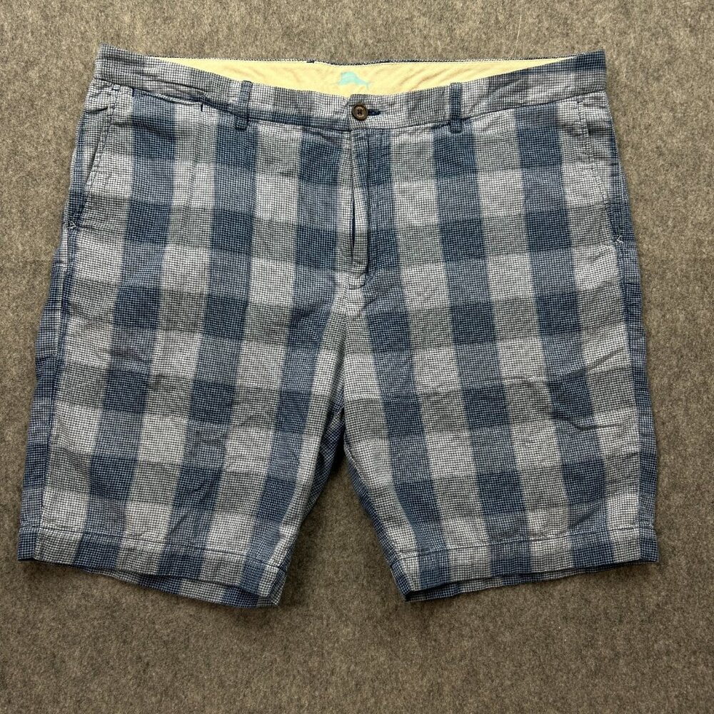 Tommy Bahama Flat Front Chino Shorts Men's Size 42 Blue Plaid